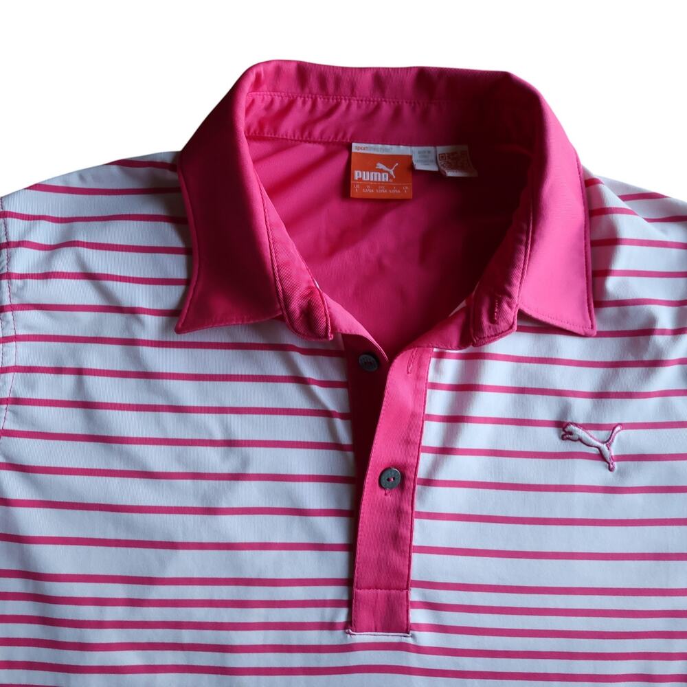 Puma Golf Pink Striped Polo L DryCELL Performance Shirt Sz L Women's XL - Picture 5 of 10
